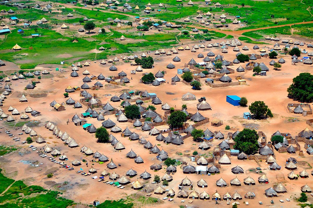 Вид сверху на поселение, Южный Судан